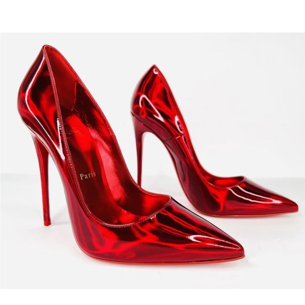 Christian Louboutin Metallic Red Patent Pointed-Toe Stiletto Pumps